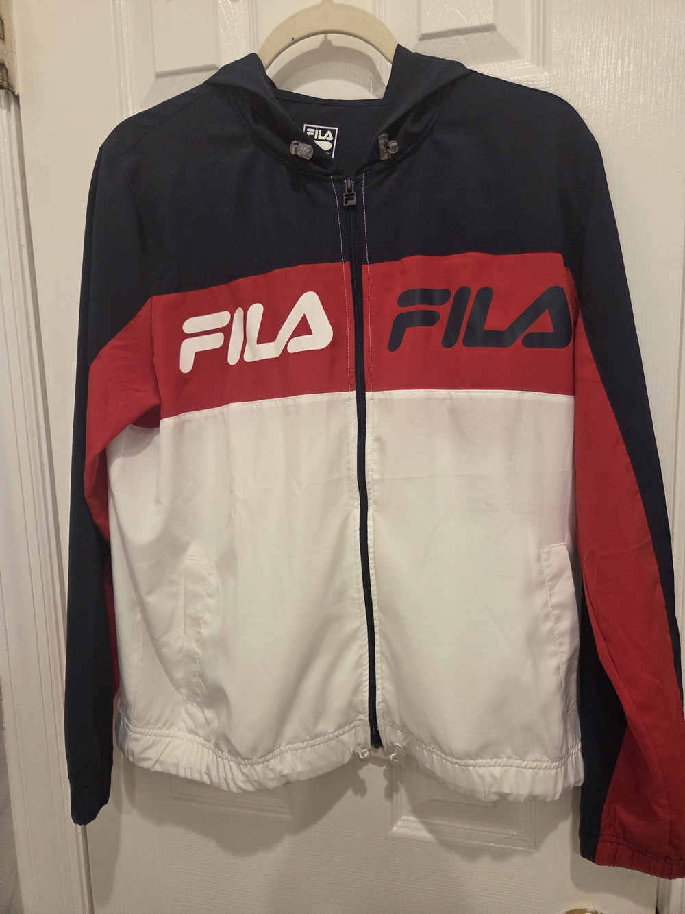 Fila Women's Hooded Colorblock Rain Jacket - Navy, Red, White
